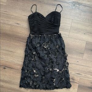 BCBGmaxazria Strapless 3D Floral Appliqué Dress Black and Peach Women's Size 2